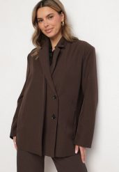 Brązowa Dwurzędowa Marynarka z Usztywnioną Linią Ramion Sonarilla. Brązowe marynarki i żakiety Born2be, m, bez wzorów, z jeansu, eleganckie, bez ramiączek. W wyprzedaży za 220.99 zł.