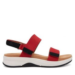 Sandały Josef Seibel. Czerwone sandały Josef Seibel, bez wzorów, bez obcasa, na płaskiej podeszwie, bez zapięcia. Za 279.99 zł.