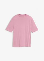 T-shirt z prążkowanej bawełny. Niebieskie t-shirty bonprix, bez wzorów, z bawełny, bez kołnierzyka, bez ramiączek. Za 47.99 zł.