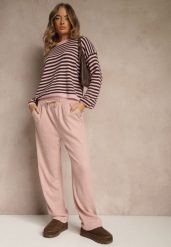 Różowe Spodnie High Waist z Gumką i Troczkami w Pasie Rallena. Czerwone jeansy Renee, bez wzorów, z jeansu, z podwyższonym stanem. Za 79.99 zł.