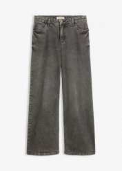 Jeansy wide leg, średni stan. Niebieskie jeansy bonprix, bez wzorów, z jeansu. Za 129.99 zł.