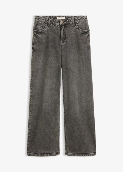 Jeansy wide leg, średni stan. Niebieskie jeansy bonprix, bez wzorów, z jeansu. Za 129.99 zł.