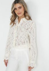 Jasnobeżowa Koronkowa Koszula Zapinana Analeta. Brązowe koszule Born2be, m, bez wzorów, z koronki, eleganckie, bez kołnierzyka, bez ramiączek. W wyprzedaży za 110.49 zł.