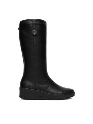 Rieker Kozaki CEO-Y4470-01 Czarny. Czarne kozaki Rieker, bez wzorów, ze skóry, bez obcasa, na koturnie, bez zapięcia. Za 429.99 zł.