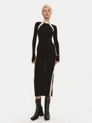 Patrizia Pepe Sukienka dzianinowa 8A1338 K9J5 Écru Regular Fit. Czarne sukienki Patrizia Pepe, bez wzorów, z dzianiny, bez kołnierzyka, bez ramiączek. Za 659.99 zł.