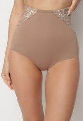 Ciemnobeżowe Majtki Modelujące z Wysokim Stanem Savene. Brązowe bielizna modelująca Born2be, bez wzorów, z jeansu, z podwyższonym stanem. W wyprzedaży za 38.24 zł.