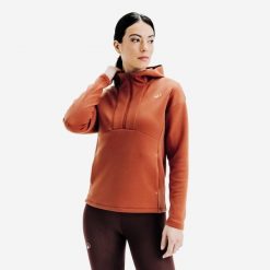 Bluza tenisowa damska z kapturem Soft na suwak. Brązowe bluzy z kapturem KUIKMA, m, bez wzorów, z materiału, z kapturem, na fitness i siłownię. Za 129.99 zł.