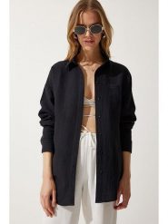 Happiness Istanbul Bluzka w kolorze czarnym rozmiar: 36. Czarne bluzki Happiness Istanbul, bez wzorów, z bawełny, bez kołnierzyka, bez ramiączek. Za 83.62 zł.