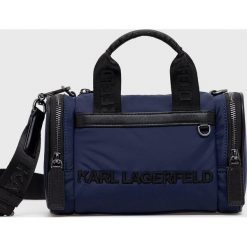 Karl Lagerfeld torebka Karl Lagerfeld x Cara Delevingne kolor granatowy. Niebieskie listonoszki KARL LAGERFELD, bez wzorów, z materiału, na ramię, bez dodatków. W wyprzedaży za 689.99 zł.