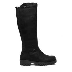 Kozaki Rieker. Czarne kozaki Rieker, bez wzorów, bez obcasa, na płaskiej podeszwie, bez zapięcia. Za 459.99 zł.