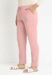 Różowe Materiałowe Spodnie z Gumką w Talii Airiana. Czerwone jeansy Born2be, bez wzorów, z jeansu, eleganckie. Za 59.99 zł.