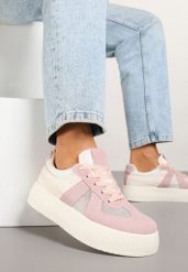 Różowe Sneakersy Typu Kultowe Tenisówki na Grubej Podeszwie Nanessa. Czerwone trampki Renee, bez wzorów, z jeansu, eleganckie, bez zapięcia. W wyprzedaży za 75.99 zł.