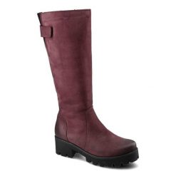 Bordowe Kozaki Simen Damskie Modne Ocieplane Buty. Czerwone kozaki Simen, na zimę, bez wzorów, z jeansu, eleganckie, bez obcasa, na obcasie, bez zapięcia. Za 429.00 zł.