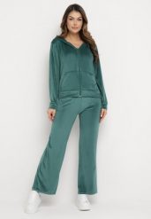 Ciemnozielony Welurowy Komplet Dresowy Bluza z Kapturem i Szerokie Spodnie Atiferi. Zielone bluzy Born2be, l, bez wzorów, z dresówki, z kapturem. W wyprzedaży za 63.74 zł.