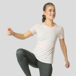 Koszulka tech. damska Odlo T-shirt crew neck ACTIVE 365 LINENCO. Żółte t-shirty sportowe ODLO, xl, bez wzorów, bez ramiączek. Za 239.90 zł.