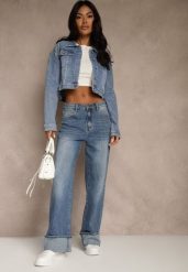 Niebieskie Jeansy High Waist Wide Leg z Podwiniętymi Nogawkami Nymthine. Niebieskie jeansy Renee, l, bez wzorów, z jeansu, klasyczne, z podwyższonym stanem. Za 109.99 zł.