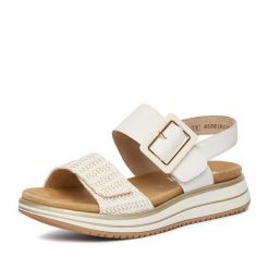 Sandały Remonte. Białe sandały Remonte, bez wzorów, bez obcasa, na płaskiej podeszwie, bez zapięcia. Za 379.99 zł.