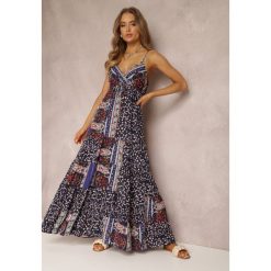 Granatowa Sukienka z Wiskozy Fihi. Niebieskie sukienki Renee, l, bez wzorów, z wiskozy, boho, bez kołnierzyka, bez ramiączek, maxi, kopertowe. W wyprzedaży za 76.99 zł.