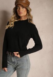 Czarny Klasyczny Sweter Porttina. Czarne swetry Renee, m, bez wzorów, z jeansu, casualowe, bez ramiączek. W wyprzedaży za 79.99 zł.