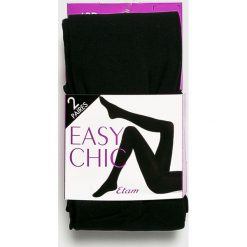 Etam - Rajstopy Easy Chic (2-pack). Czarne rajstopy Etam, bez wzorów, z bawełny. W wyprzedaży za 49.90 zł.