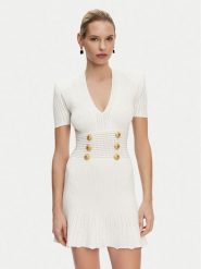 Balmain Sukienka dzianinowa DF1R7320KF24 Biały Regular Fit. Białe sukienki Balmain, bez wzorów, z dzianiny, bez kołnierzyka, bez ramiączek. Za 9,269.00 zł.