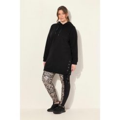 Damskie Długa bluza z kapturem tasiemka satynowa kaptur długi rękaw. Czarne bluzy z kapturem Ulla Popken, plus size, bez wzorów, z bawełny, z kapturem. Za 294.99 zł.