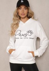 Biała Bluza z Bawełną Kapturem i Napisem Gelabrina. Białe bluzy Renee, l, bez wzorów, z bawełny, z kapturem, trekkingowe. W wyprzedaży za 63.99 zł.