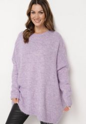 Fioletowy Klasyczny Sweter o Kroju Oversize Zallelia. Fioletowe swetry Born2be, na jesień, bez wzorów, z wełny, biznesowe, bez ramiączek. W wyprzedaży za 135.99 zł.