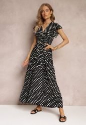 Czarna Rozkloszowana Sukienka Maxi w Kropki z Gumką w Talii Janey. Czarne sukienki Renee, na co dzień, l, bez wzorów, bez kołnierzyka, bez ramiączek, maxi, rozkloszowane. W wyprzedaży za 63.99 zł.