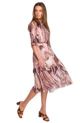 Wzorowana Sukienka z Siateczki z Falbankami - Model 3. Brązowe sukienki MOE, l, bez wzorów, z materiału, wizytowe, bez kołnierzyka, bez ramiączek. Za 391.90 zł.