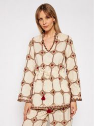 Tory Burch Tunika Embroidered 76789 Beżowy Regular Fit. Brązowe tuniki Tory Burch, bez wzorów, z bawełny, bez kołnierzyka, bez ramiączek. Za 1,249.00 zł.