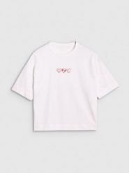 4F T-shirt oversize z nadrukiem damski - biały M. Białe t-shirty 4f, m, bez wzorów, z bawełny, klasyczne, bez kołnierzyka, bez ramiączek. W wyprzedaży za 39.99 zł.