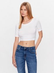 Guess Bluzka W3GI28 K68D2 Biały Boxy Fit. Białe bluzki Guess, l, z aplikacjami, z wiskozy, bez kołnierzyka, bez ramiączek. Za 219.99 zł.