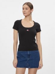 Tommy Jeans T-Shirt Tjw Slim Badge Rib Tee Ss DW0DW17396 Czarny Slim Fit. Czarne t-shirty Tommy Jeans, xxs, bez wzorów, z bawełny, bez kołnierzyka, bez ramiączek. Za 119.99 zł.