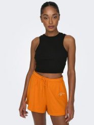 ONLY Top w kolorze czarnym rozmiar: S. Czarne topy ONLY, s, bez wzorów, prążkowane, bez kołnierzyka, bez ramiączek. Za 39.95 zł.