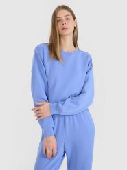 4F Bluza dresowa nierozpinana z modalem damska - niebieska L. Niebieskie bluzy bez kaptura 4f, l, bez wzorów, z dresówki, bez kaptura. W wyprzedaży za 119.99 zł.