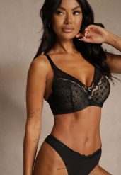 Czarno-Beżowy Biustonosz z Koronki z Sercem z Cyrkonii Adrievianna. Czarne biustonosze Renee, bez wzorów, z koronki. Za 39.99 zł.