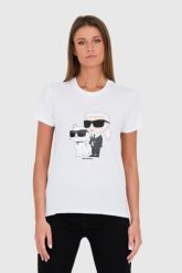 KARL LAGERFELD Biały t-shirt Ikonik 2.0. Białe t-shirty KARL LAGERFELD, s, bez wzorów, z bawełny, bez kołnierzyka, bez ramiączek. W wyprzedaży za 265.99 zł.