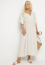 Beżowa Wiskozowa Sukienka z Lnem o Nietoperzowym Kroju z Wiązaniem Tolureia. Brązowe sukienki Born2be, na co dzień, uniwersalny, bez wzorów, z wiskozy, eleganckie, bez kołnierzyka, bez ramiączek, midi, kopertowe. W wyprzedaży za 127.49 zł.