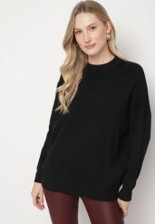 Czarny Gładki Sweter z Rękawami Typu Nietoperz Ralanevia. Czarne swetry Born2be, l, bez wzorów, biznesowe, bez ramiączek. Za 79.99 zł.