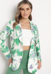 Beżowo-Zielona Dwurzędowa Marynarka z Abstrakcyjnym Wzorem Tie-Dye Floretellia. Brązowe marynarki i żakiety Born2be, s, bez wzorów, z materiału, bez ramiączek. W wyprzedaży za 161.49 zł.