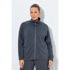 Damskie Bluza rozpinana chłodząca stójka długi rękaw. Fioletowe bluzy Ulla Popken, plus size, bez wzorów, z elastanu, sportowe, bez ramiączek, bez kaptura. Za 349.99 zł.