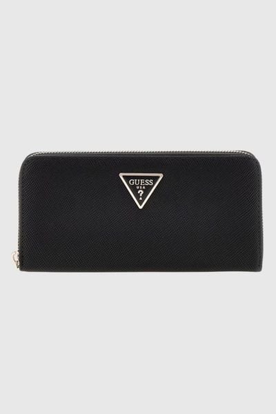GUESS Czarny duży portfel damski Laurel. Czarne portfele Guess, z aplikacjami, ze skóry ekologicznej. W wyprzedaży za 198.99 zł.