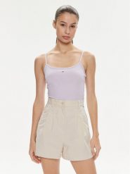 Tommy Jeans Top Essential DW0DW17381 Fioletowy Slim Fit. Fioletowe topy Tommy Jeans, xxs, bez wzorów, z bawełny, bez kołnierzyka, bez ramiączek. Za 119.99 zł.