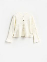 Strukturalny kardigan - kremowy. Białe swetry Reserved, l, bez wzorów, z dzianiny, bez ramiączek. Za 159.99 zł.