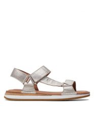 Clarks Skórzane sandały w kolorze srebrnym rozmiar: 36. Szare sandały Clarks, bez wzorów, klasyczne, z otwartym noskiem, bez obcasa, bez zapięcia. Za 164.92 zł.
