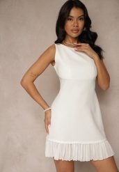 Biała Taliowana Sukienka w Eleganckim Stylu Velzedia. Białe sukienki Renee, m, bez wzorów, z materiału, eleganckie, bez kołnierzyka, bez ramiączek, mini. W wyprzedaży za 67.99 zł.