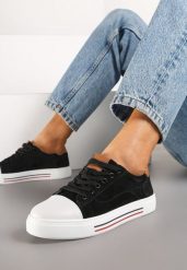 Czarne Płaskie Trampki ze Skóry Naturalnej ze Skórzaną Wkładką i Ozdobnym Noskiem Milili. Czarne trampki Renee, bez wzorów, z jeansu, klasyczne, bez zapięcia. Za 79.99 zł.