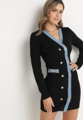 Czarna Dzianinowa Sukienka z Wiskozą w Stylu Retro z Ozdobnymi Napami Tesmere. Czarne sukienki Born2be, na co dzień, m, z aplikacjami, z dzianiny, eleganckie, bez kołnierzyka, bez ramiączek, mini, dopasowane. W wyprzedaży za 127.49 zł.