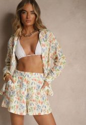 Beżowe Szorty z Bawełny w Kwiatowy Wzór Nilarose. Brązowe szorty Renee, bez wzorów, z bawełny, eleganckie. W wyprzedaży za 87.99 zł.